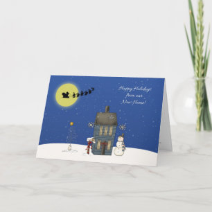 Tarjeta Festiva Cambio de dirección, escena de nieve, saludo de Na