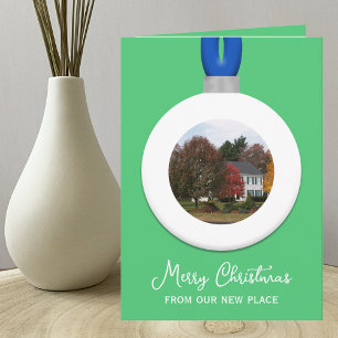Tarjeta Festiva Cambio de dirección Navidades Foto Ornament Emeral
