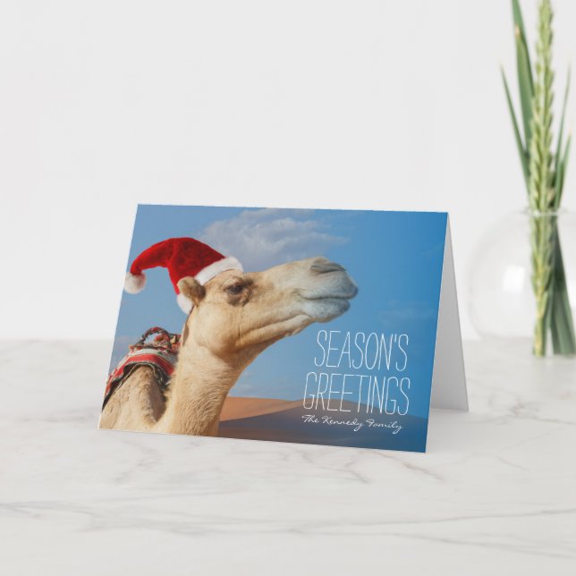 Tarjeta Festiva camello con navidades gorra (Anverso)