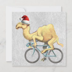 Tarjeta Festiva Camello en bicicleta en Santa Hat