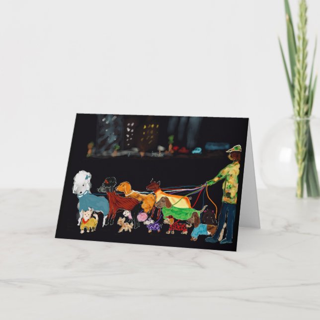 Tarjeta Festiva Caminador de perros de la ciudad de Nueva York con (Anverso)