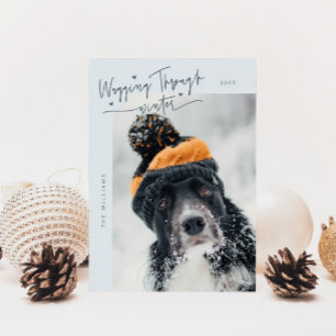 Tarjeta Festiva Caminando a través de Navidades Blue Dog de invier
