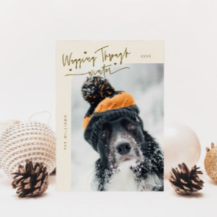 Tarjeta Festiva Caminando a través de Navidades de crema fotográfi