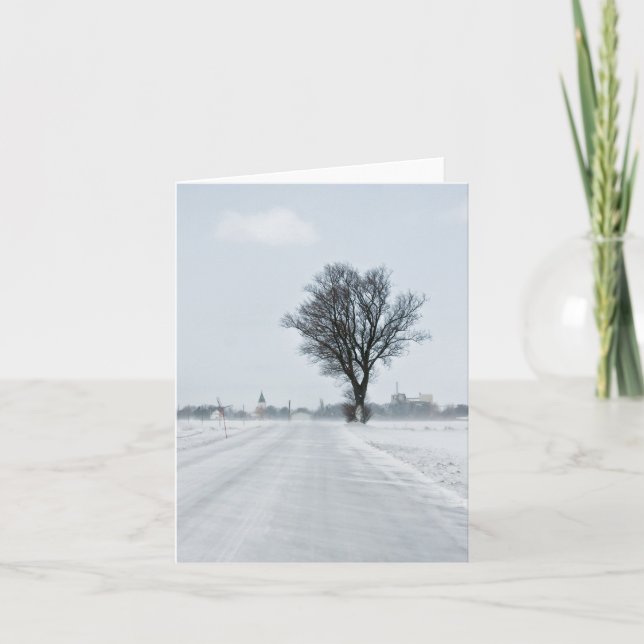 Tarjeta Festiva Camino de invierno rural (Anverso)
