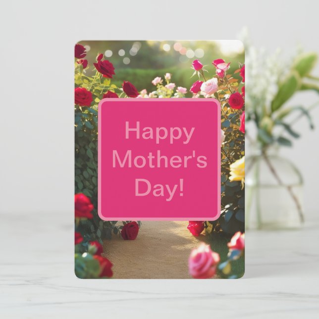 Tarjeta Festiva Camino de jardín de rosas rojo rosa verde 2025 (Anverso de pie)