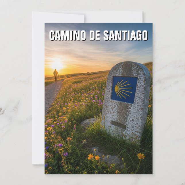 Tarjeta Festiva Camino de Santiago Hiker Sunset (Anverso)