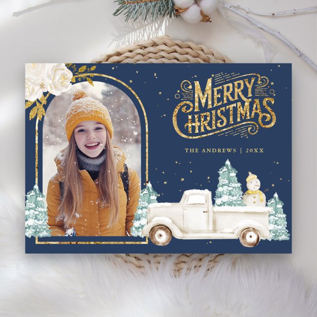 Tarjeta Festiva Camión blanco Navidades de oro de Snowman foto de  (Subido por el creador)