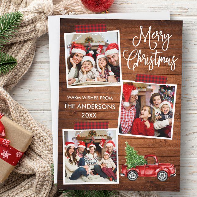 Tarjeta Festiva Camión Crucero Cinta Cinta Fun Calligraphy Plaid (Customize to add text to back of card.)