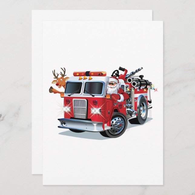 Tarjeta Festiva Camión de bomberos de Navidades personalizados (Anverso / Reverso)