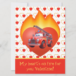 Tarjeta Festiva Camión de bomberos lindo día de San Valentín