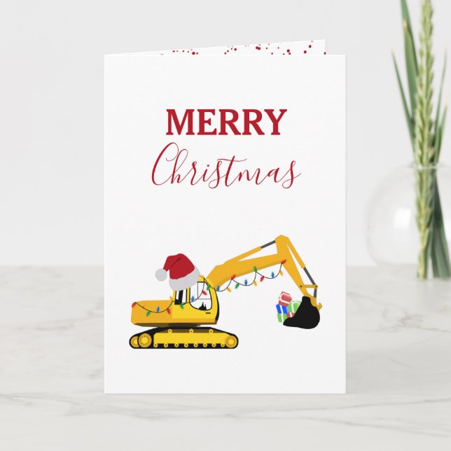 Tarjeta Festiva Camión de construcción de excavadoras de navidades (Anverso)