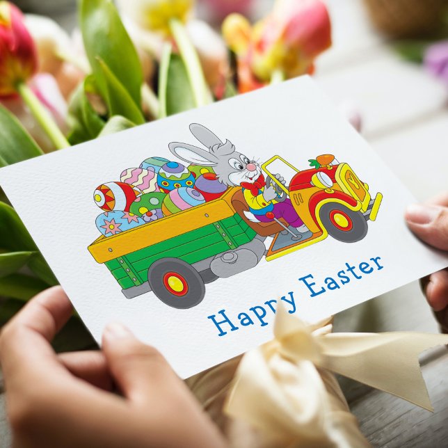 Tarjeta Festiva Camión de entrega de conejo de Pascua (Subido por el creador)