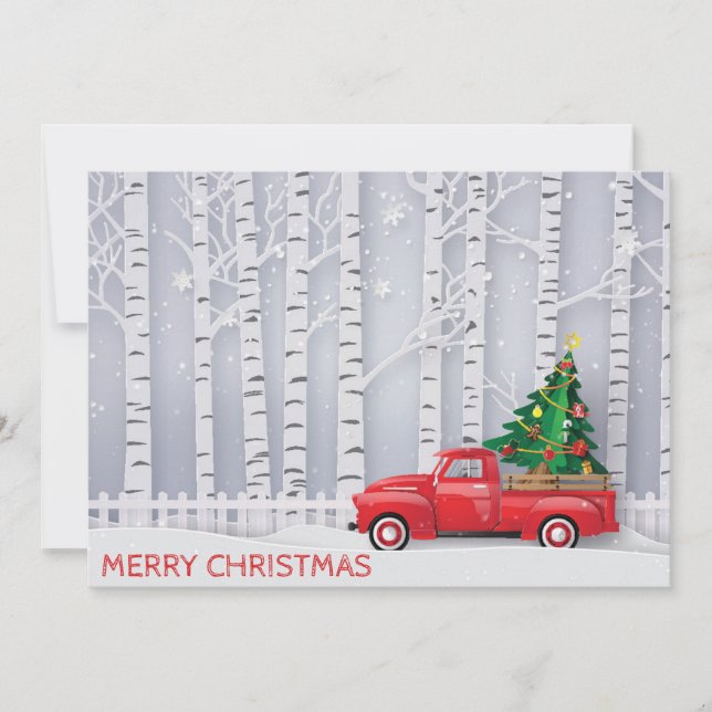 Tarjeta Festiva Camión de época Bosque Rojo Bosque moderno de arte (Anverso)