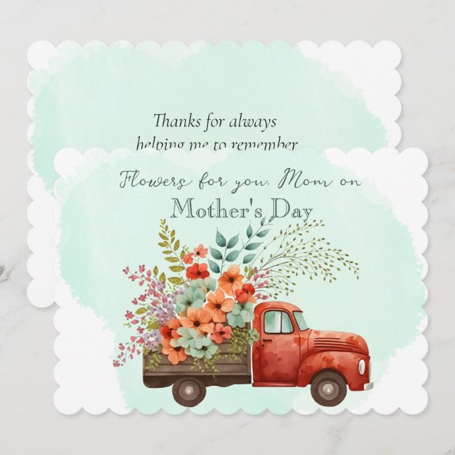 Tarjeta Festiva Camión de flores en el día de la madre (Anverso / Reverso)