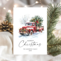 Camión de granja retro rojo árbol navideño bohemio