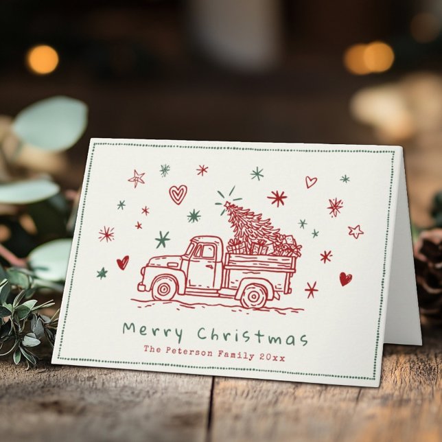Tarjeta Festiva Camión de los Navidades Retro dibujado a mano (Subido por el creador)