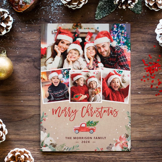 Tarjeta Festiva Camión de Navidades florales de invierno de Kraft  (Subido por el creador)