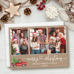 Tarjeta Festiva Camión de Navidades fotográficos Calligraphy Heart<br><div class="desc">Moderna caligrafía Heart Script 3 Foto Familia Collage de fotos Kraft Merry Tarjeta de Navidad - Watercolor Vintage Camión Rojo con Árbol de Navidad</div>
