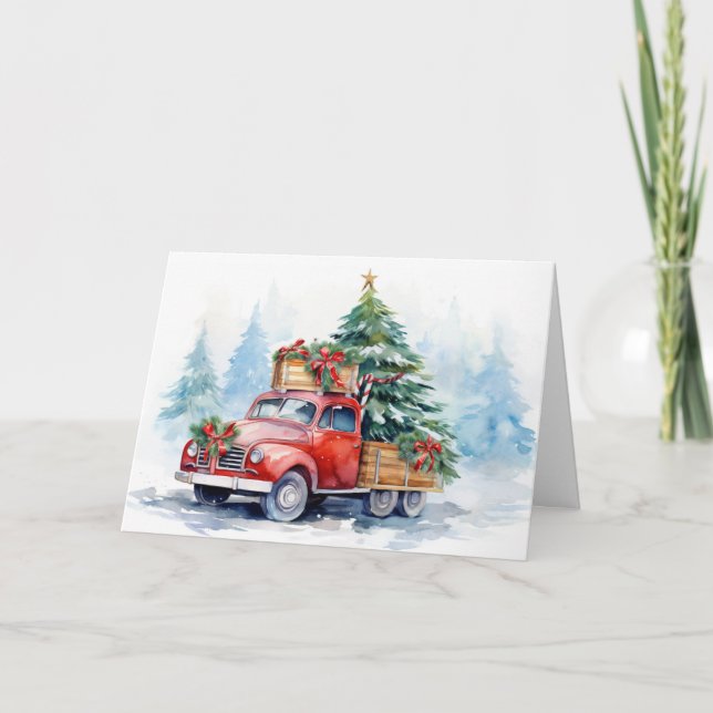Tarjeta Festiva Camión de Navidades Rojos Retro (Anverso)