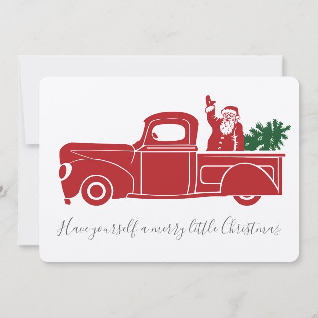 Tarjeta Festiva Camión de Navidades rojos vintage (Anverso)