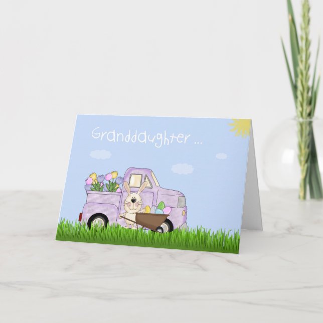 Tarjeta Festiva Camión de Pascua de la nieta, tulipanes (Anverso)