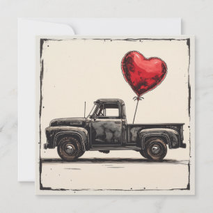 Tarjeta Festiva Camión negro de San Valentín : Romance rojo