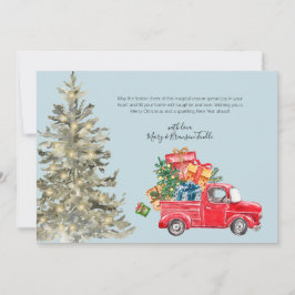 Tarjeta Festiva Camión rojo acuarela con regalos y árbol de Navida