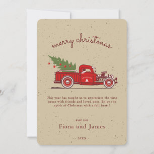 Tarjeta Festiva Camión Rojo Árbol Personalizado Kraft Rústico Fals