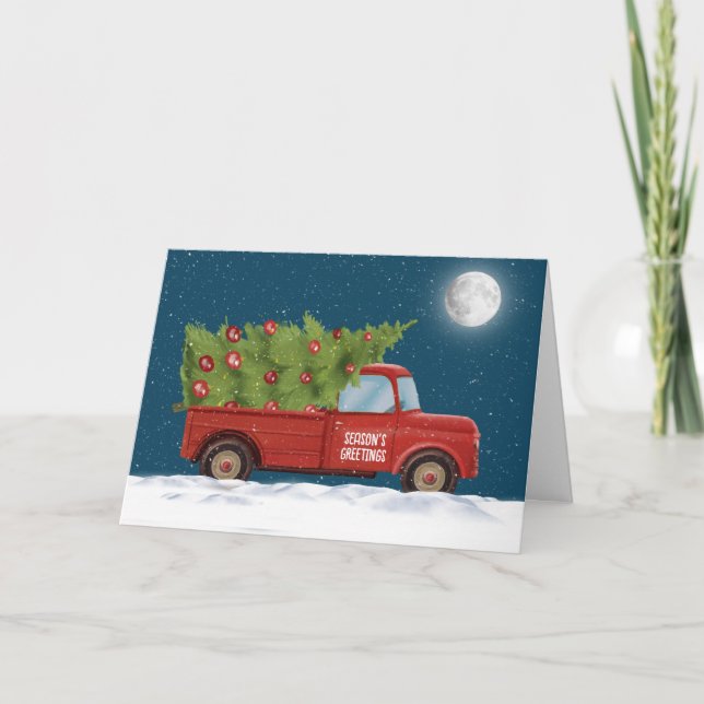 Tarjeta Festiva Camión rojo con árbol navidades (Anverso)