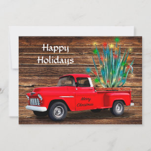 Tarjeta Festiva Camión rojo con cactus brillante,