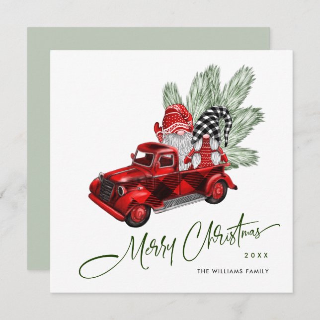 Tarjeta Festiva Camión rojo de búfalo retro engaña a Navidades rus (Anverso / Reverso)