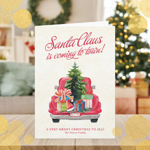 Tarjeta Festiva Camión rojo de la época de Santa con regalos