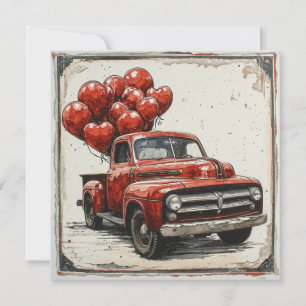Tarjeta Festiva Camión Rojo de San Valentín: Afecto Rojo