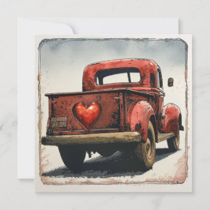Tarjeta Festiva Camión Rojo de San Valentín: Manejado de amor
