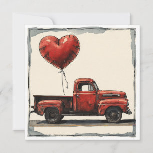 Tarjeta Festiva Camión Rojo de San Valentín: Manejado de amor