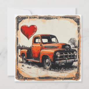Tarjeta Festiva Camión Rojo de San Valentín: Romance rojo