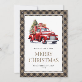 Tarjeta Festiva Camión Rojo Khaki Navidades de color de búfalo rev