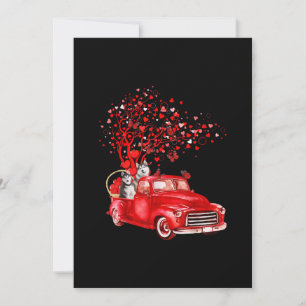 Tarjeta Festiva Camión Rojo Montando Husky   Corazón de Mariposa d