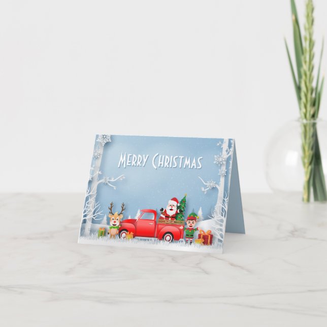 Tarjeta Festiva Camión Rojo Papercut Santa & Friends (Anverso)