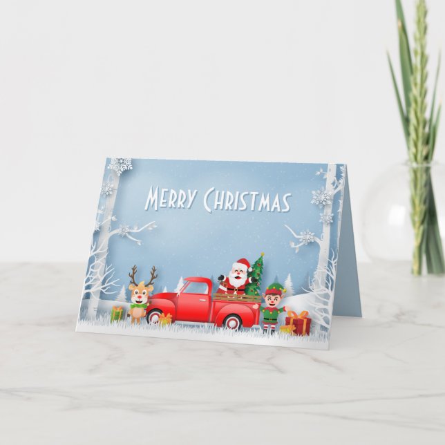 Tarjeta Festiva Camión Rojo Papercut Santa & Friends (Anverso)