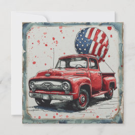 Tarjeta Festiva Camión Rojo Retro: Gloria Vintage