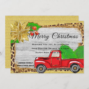 Tarjeta Festiva Camión Rojo Retro Navidades Personalizados Clásico