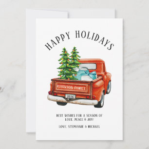 Tarjeta Festiva Camión Rojo Rústico Felices Fiestas Árbol de Navid