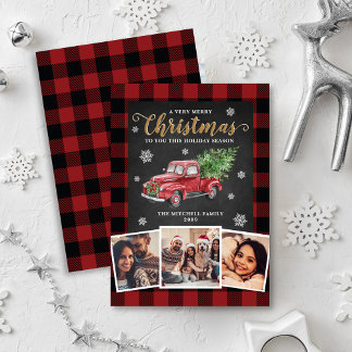 Tarjeta Festiva Camión Rojo Vintage 3 Navidades de foto de búfalo