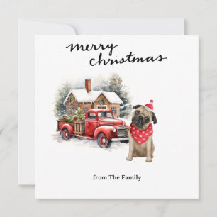 Tarjeta Festiva Camión rojo vintage con Navidades de perros