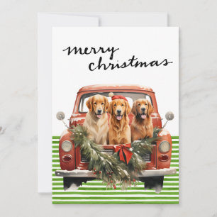 Tarjeta Festiva Camión rojo vintage con Navidades de perros