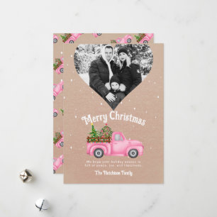 Tarjeta Festiva Camión rojo vintage foto del corazón del árbol de