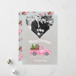 Tarjeta Festiva Camión rojo vintage foto del corazón del árbol de