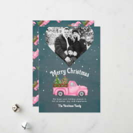 Tarjeta Festiva Camión rojo vintage foto del corazón del árbol de 