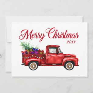 Tarjeta Festiva Camión Rojo Vintage Regalos Árboles Feliz Año de N